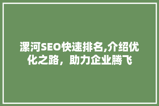 漯河SEO快速排名,介绍优化之路，助力企业腾飞