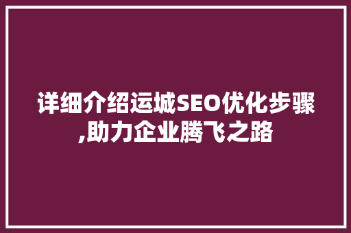 详细介绍运城SEO优化步骤,助力企业腾飞之路