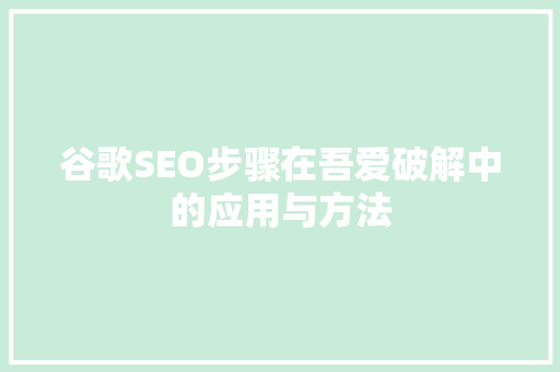 谷歌SEO步骤在吾爱破解中的应用与方法