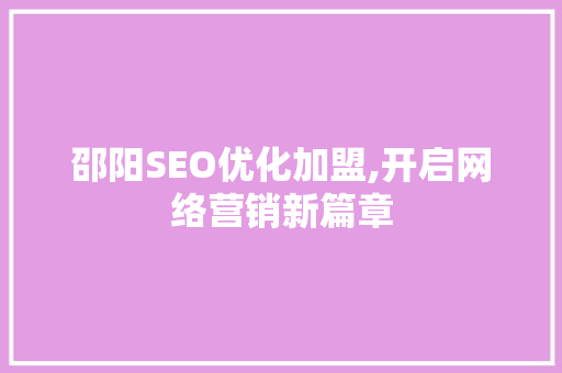 邵阳SEO优化加盟,开启网络营销新篇章