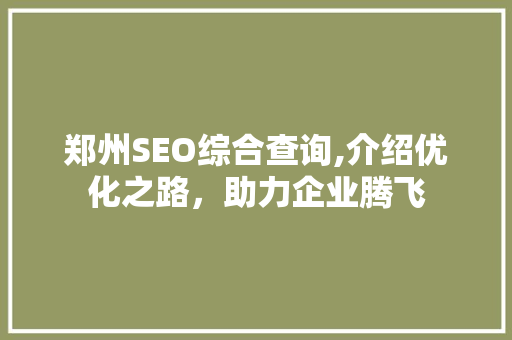 郑州SEO综合查询,介绍优化之路，助力企业腾飞