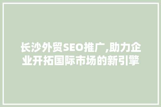长沙外贸SEO推广,助力企业开拓国际市场的新引擎