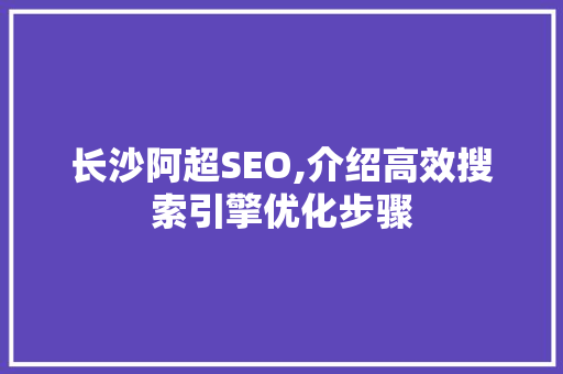 长沙阿超SEO,介绍高效搜索引擎优化步骤