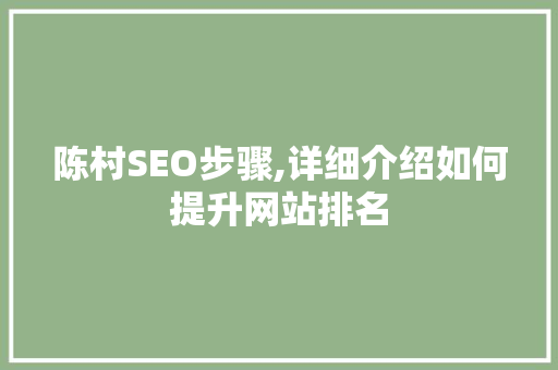 陈村SEO步骤,详细介绍如何提升网站排名