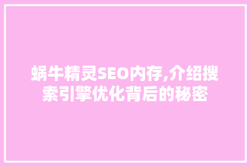 蜗牛精灵SEO内存,介绍搜索引擎优化背后的秘密