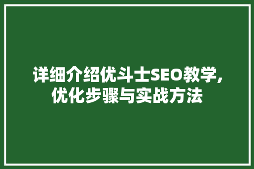 详细介绍优斗士SEO教学,优化步骤与实战方法