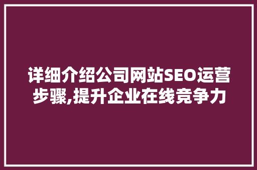 详细介绍公司网站SEO运营步骤,提升企业在线竞争力