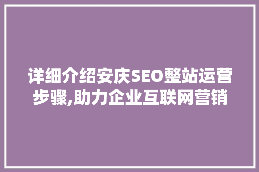 详细介绍安庆SEO整站运营步骤,助力企业互联网营销新篇章