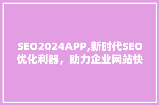 SEO2024APP,新时代SEO优化利器，助力企业网站快速提升排名