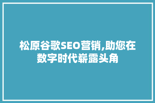 松原谷歌SEO营销,助您在数字时代崭露头角