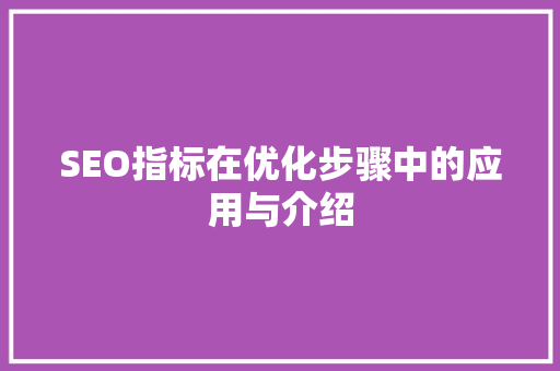 SEO指标在优化步骤中的应用与介绍