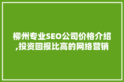 柳州专业SEO公司价格介绍,投资回报比高的网络营销步骤