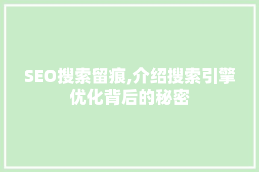 SEO搜索留痕,介绍搜索引擎优化背后的秘密