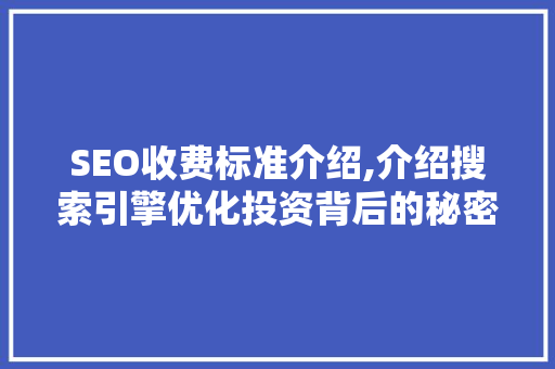SEO收费标准介绍,介绍搜索引擎优化投资背后的秘密