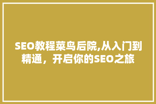 SEO教程菜鸟后院,从入门到精通，开启你的SEO之旅