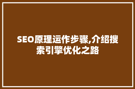 SEO原理运作步骤,介绍搜索引擎优化之路