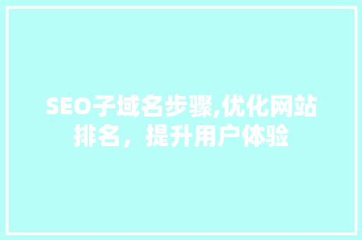 SEO子域名步骤,优化网站排名，提升用户体验