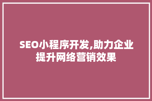 SEO小程序开发,助力企业提升网络营销效果
