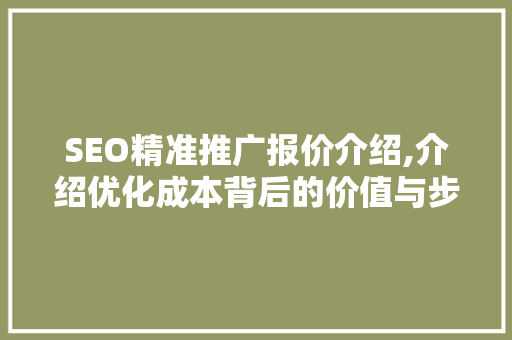 SEO精准推广报价介绍,介绍优化成本背后的价值与步骤