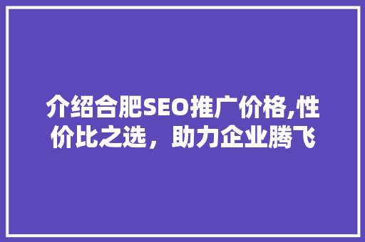 介绍合肥SEO推广价格,性价比之选，助力企业腾飞