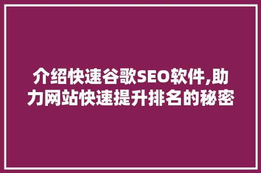 介绍快速谷歌SEO软件,助力网站快速提升排名的秘密武器