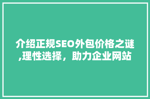 介绍正规SEO外包价格之谜,理性选择，助力企业网站优化之路