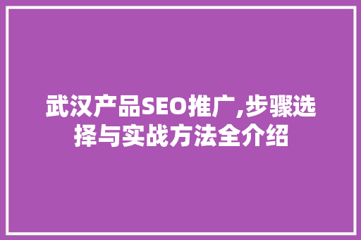 武汉产品SEO推广,步骤选择与实战方法全介绍
