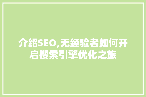 介绍SEO,无经验者如何开启搜索引擎优化之旅