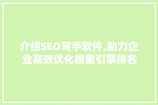 介绍SEO写手软件,助力企业高效优化搜索引擎排名