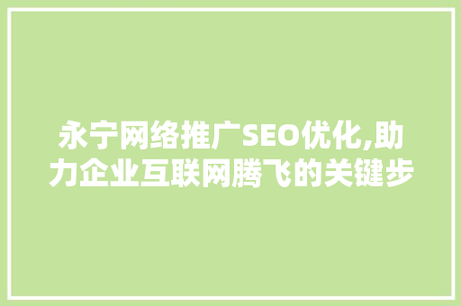 永宁网络推广SEO优化,助力企业互联网腾飞的关键步骤