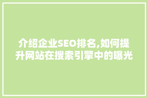 介绍企业SEO排名,如何提升网站在搜索引擎中的曝光度