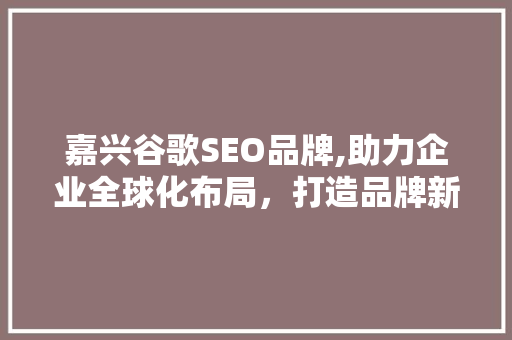 嘉兴谷歌SEO品牌,助力企业全球化布局，打造品牌新高度