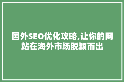 国外SEO优化攻略,让你的网站在海外市场脱颖而出