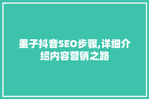 墨子抖音SEO步骤,详细介绍内容营销之路