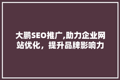 大鹏SEO推广,助力企业网站优化，提升品牌影响力