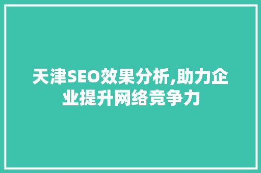 天津SEO效果分析,助力企业提升网络竞争力