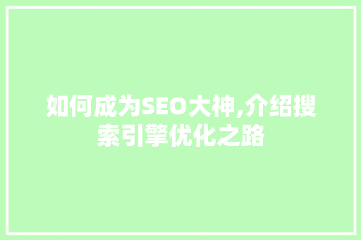 如何成为SEO大神,介绍搜索引擎优化之路