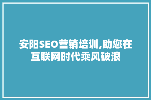 安阳SEO营销培训,助您在互联网时代乘风破浪