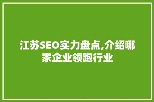 江苏SEO实力盘点,介绍哪家企业领跑行业