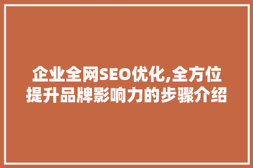 企业全网SEO优化,全方位提升品牌影响力的步骤介绍