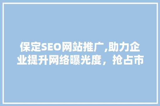保定SEO网站推广,助力企业提升网络曝光度，抢占市场先机