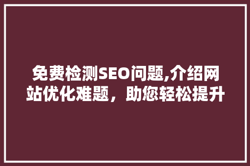免费检测SEO问题,介绍网站优化难题，助您轻松提升排名