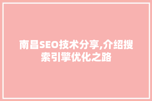 南昌SEO技术分享,介绍搜索引擎优化之路
