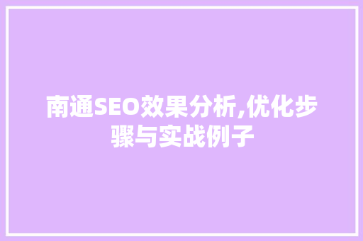 南通SEO效果分析,优化步骤与实战例子