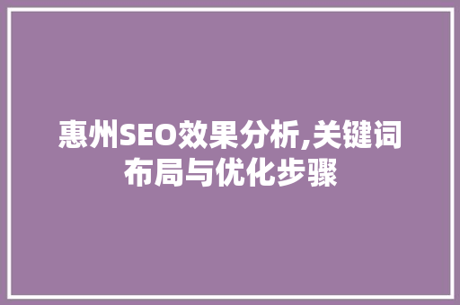 惠州SEO效果分析,关键词布局与优化步骤