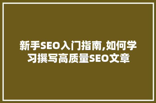 新手SEO入门指南,如何学习撰写高质量SEO文章