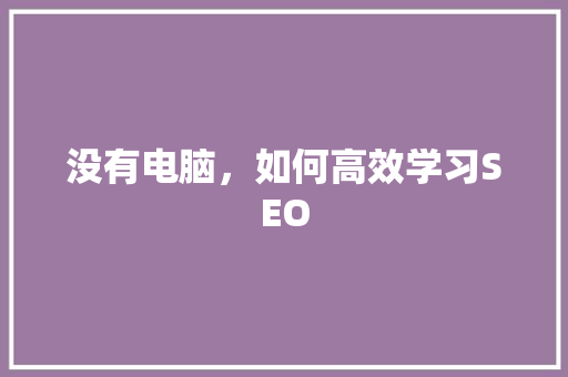 没有电脑，如何高效学习SEO