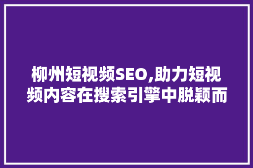 柳州短视频SEO,助力短视频内容在搜索引擎中脱颖而出