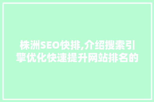 株洲SEO快排,介绍搜索引擎优化快速提升网站排名的步骤