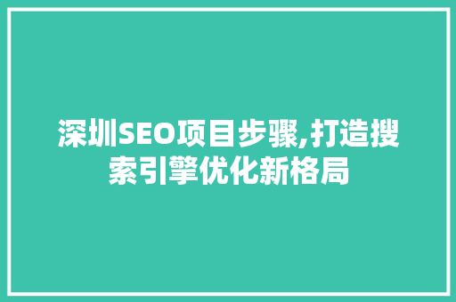 深圳SEO项目步骤,打造搜索引擎优化新格局